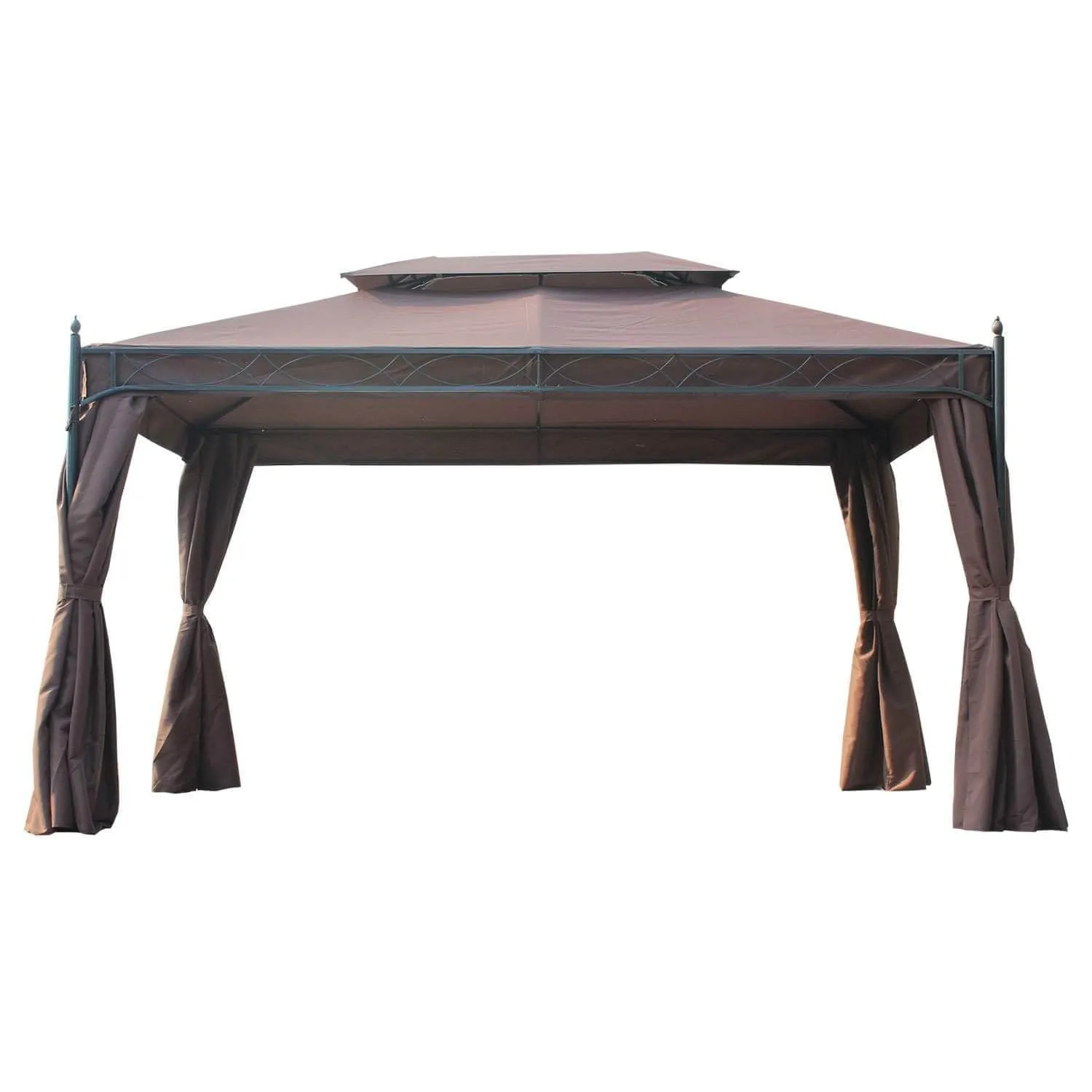10ft x 13ft Gazebo Canopy Double Tiered Outdoor Tent with Curtain in Dark Coffee