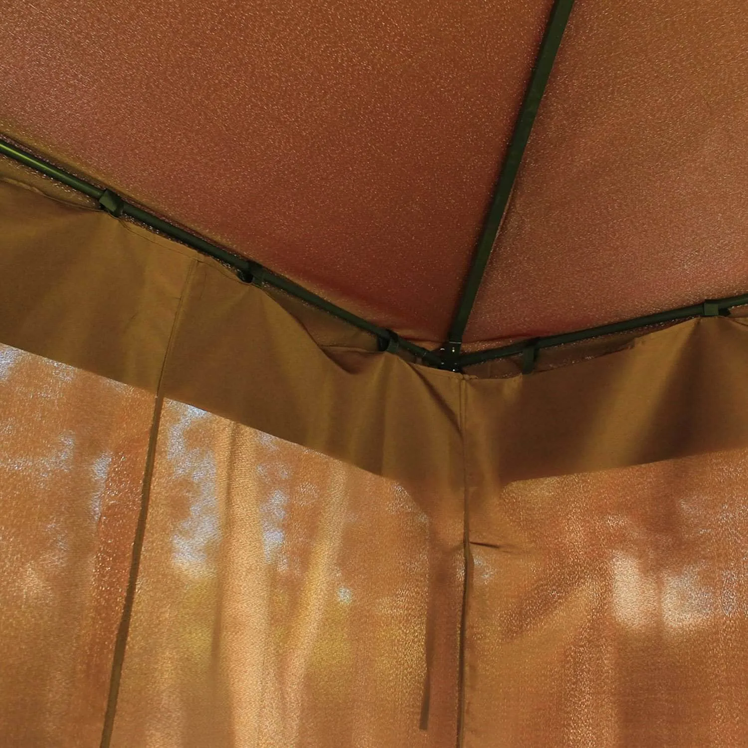 10ft x 13ft Gazebo Canopy Double Tiered Outdoor Tent with Curtain in Dark Coffee