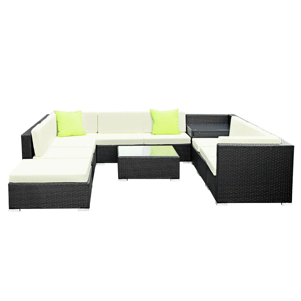 11 Pc Modular Outdoor Setting Sofa Lounge Set Patio Furniture Wicker Black Storage Cover