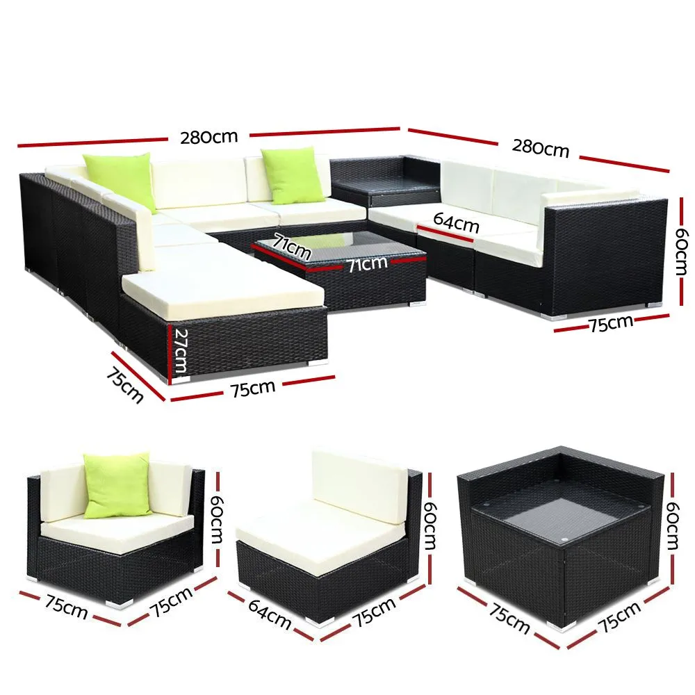 11 Pc Modular Outdoor Setting Sofa Lounge Set Patio Furniture Wicker Black Storage Cover