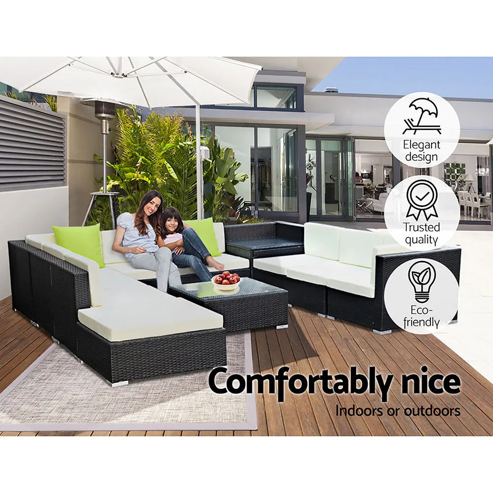 11 Pc Modular Outdoor Setting Sofa Lounge Set Patio Furniture Wicker Black Storage Cover