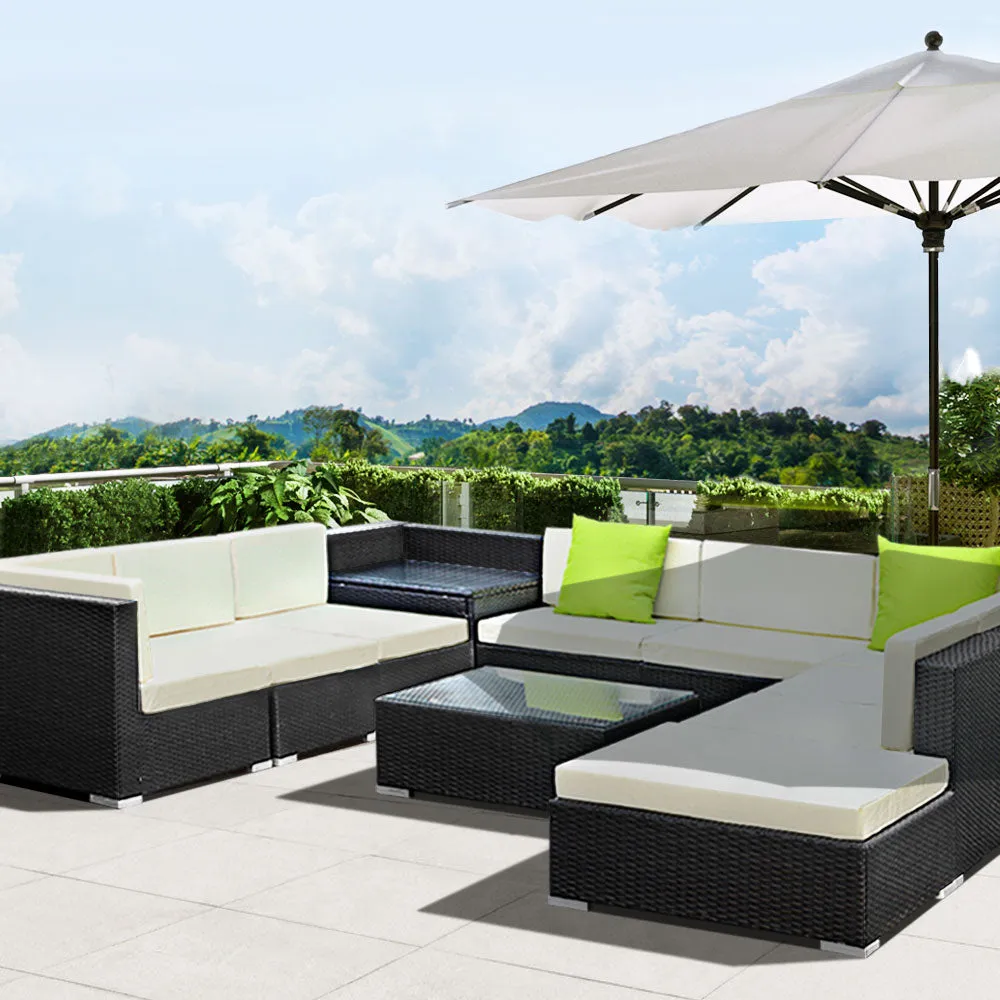 11 Pc Modular Outdoor Setting Sofa Lounge Set Patio Furniture Wicker Black Storage Cover