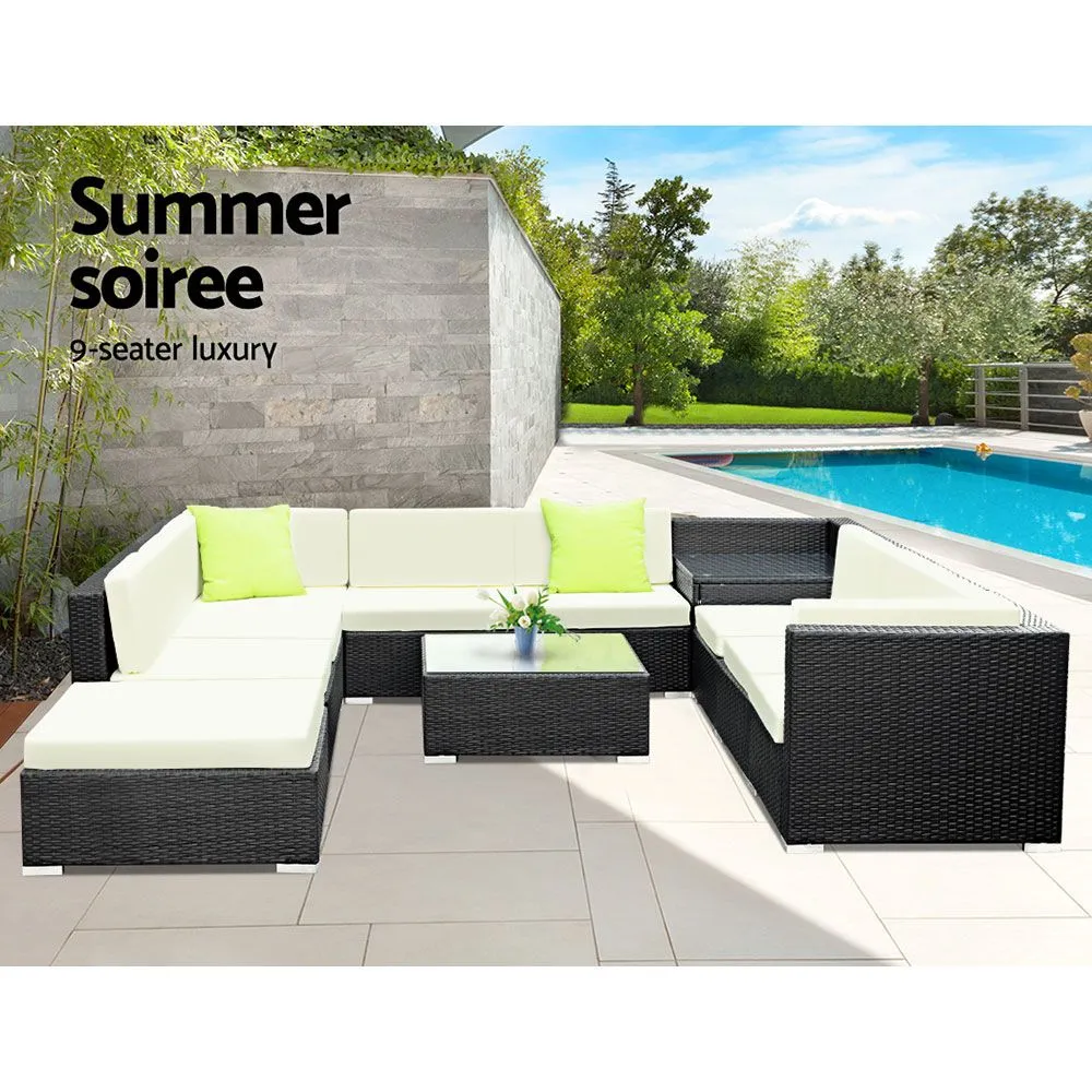 11PC Wicker Sofa Set, UV-Resistant, PE, Glass Top - Gardeon