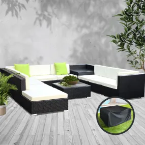 11PC Wicker Sofa Set, UV-Resistant, PE, Glass Top - Gardeon