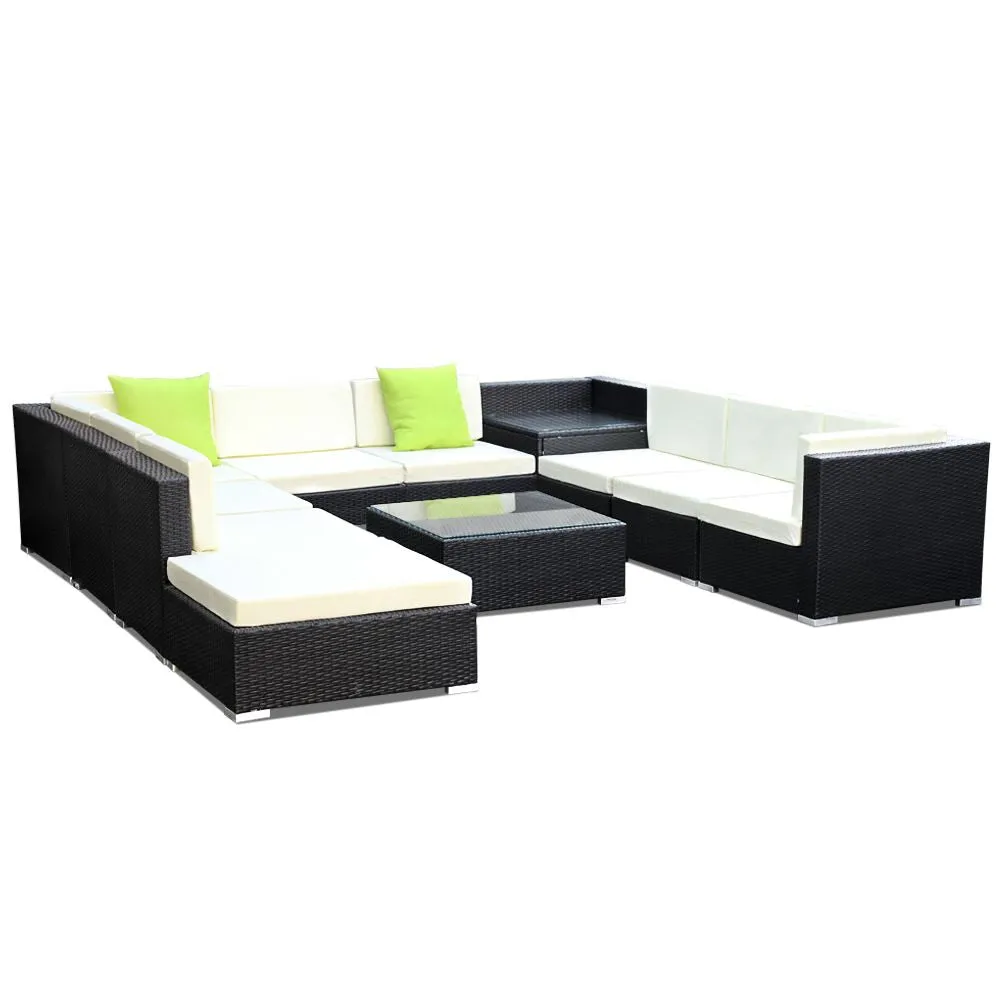 11PC Wicker Sofa Set, UV-Resistant, PE, Glass Top - Gardeon