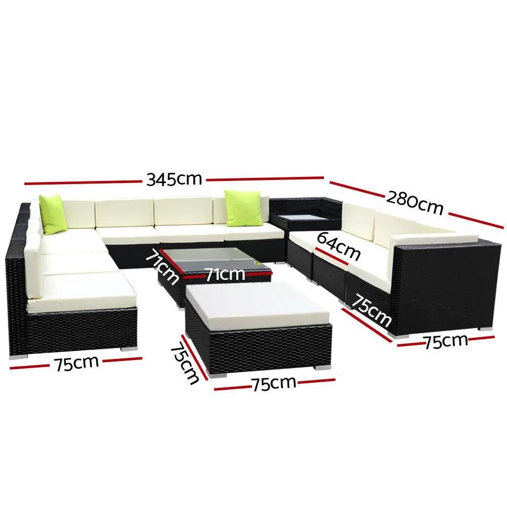 13Pc Modular Outdoor Setting Sofa Lounge Set Patio Furniture Wicker Black Storage Cover