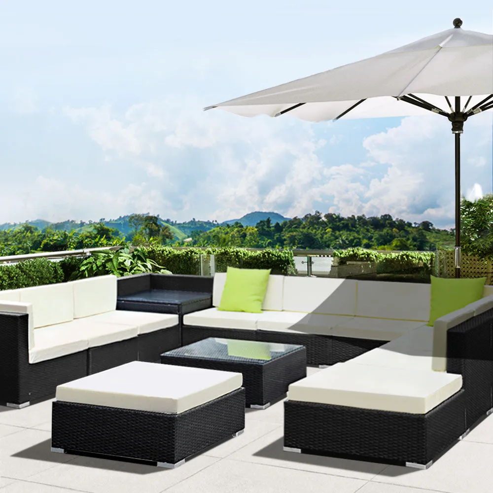 13Pc Modular Outdoor Setting Sofa Lounge Set Patio Furniture Wicker Black Storage Cover