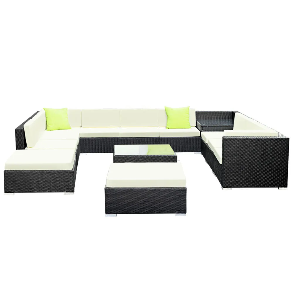 13Pc Modular Outdoor Setting Sofa Lounge Set Patio Furniture Wicker Black Storage Cover