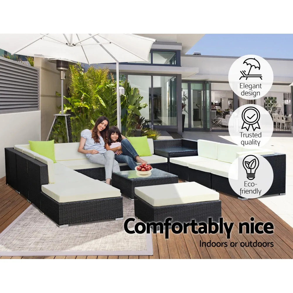 13Pc Modular Outdoor Setting Sofa Lounge Set Patio Furniture Wicker Black Storage Cover