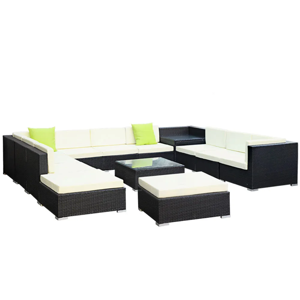 13Pc Modular Outdoor Setting Sofa Lounge Set Patio Furniture Wicker Black Storage Cover