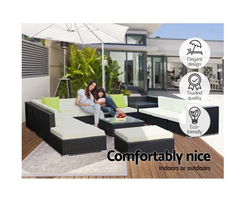 13PC Sofa Set with Storage Cover Outdoor Furniture Wicker