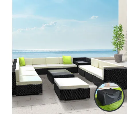 13PC Sofa Set with Storage Cover Outdoor Furniture Wicker