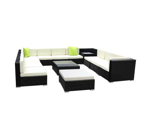 13PC Sofa Set with Storage Cover Outdoor Furniture Wicker