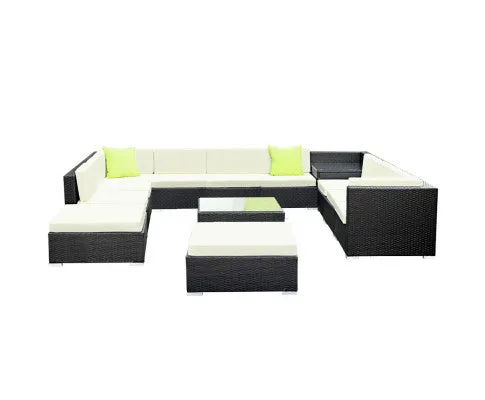 13PC Sofa Set with Storage Cover Outdoor Furniture Wicker