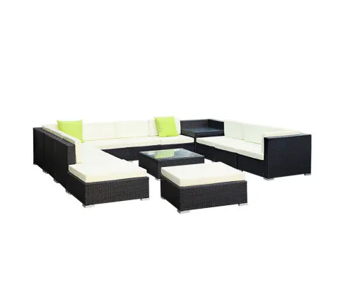 13PC Sofa Set with Storage Cover Outdoor Furniture Wicker