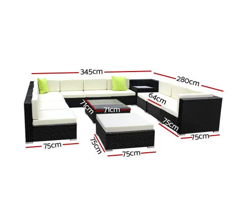 13PC Sofa Set with Storage Cover Outdoor Furniture Wicker