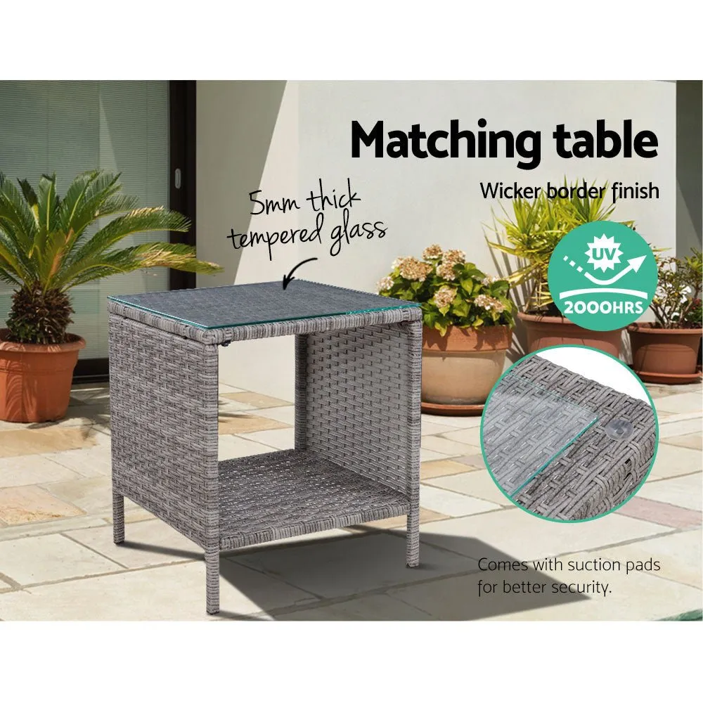 3 Piece Elise Outdoor Recliner Chair Ottoman and Table Set Grey