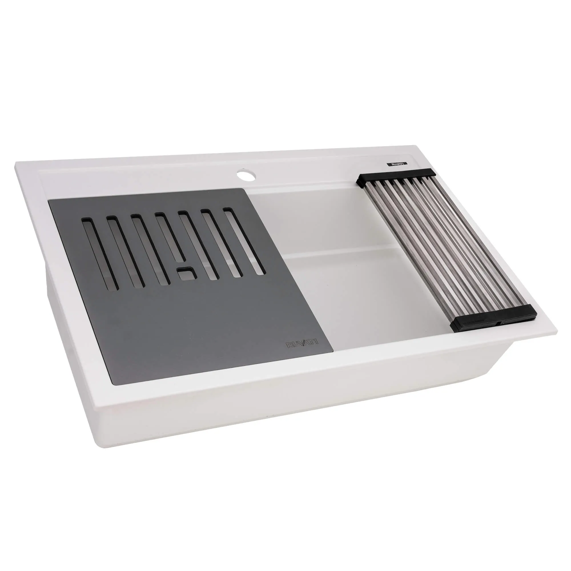 34" Granite Workstation Drop-in Topmount Kitchen Sink Matte White