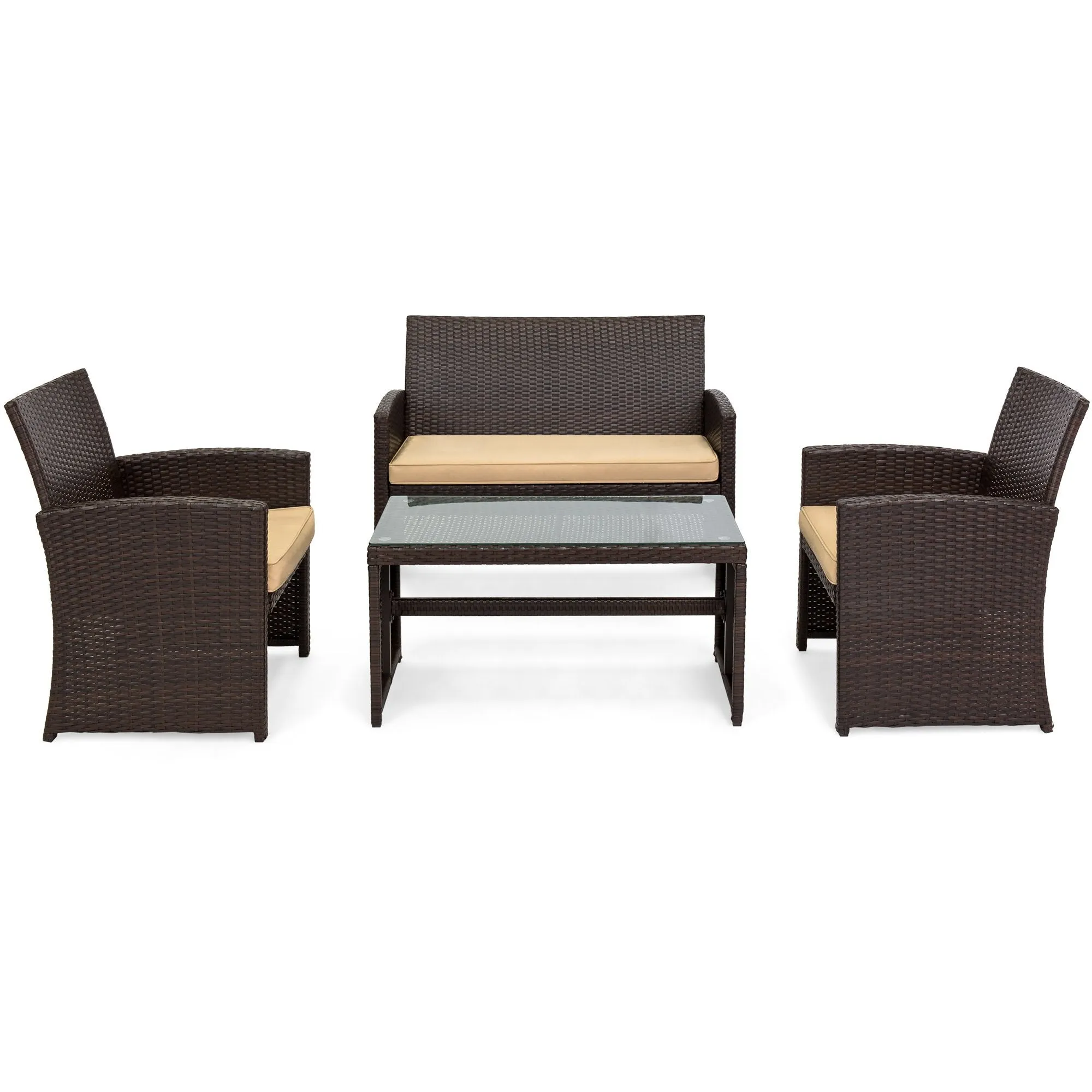 4-Piece Outdoor Wicker Sofa Furniture Set w/ 1 Double, 2 Single Sofas, Table
