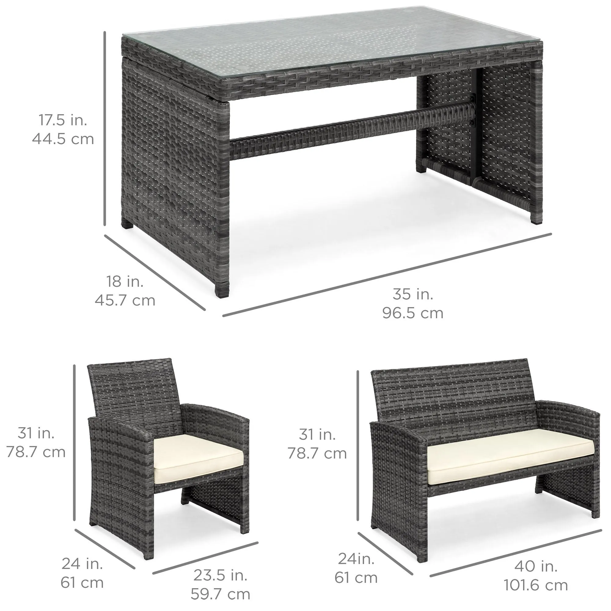 4-Piece Outdoor Wicker Sofa Furniture Set w/ 1 Double, 2 Single Sofas, Table
