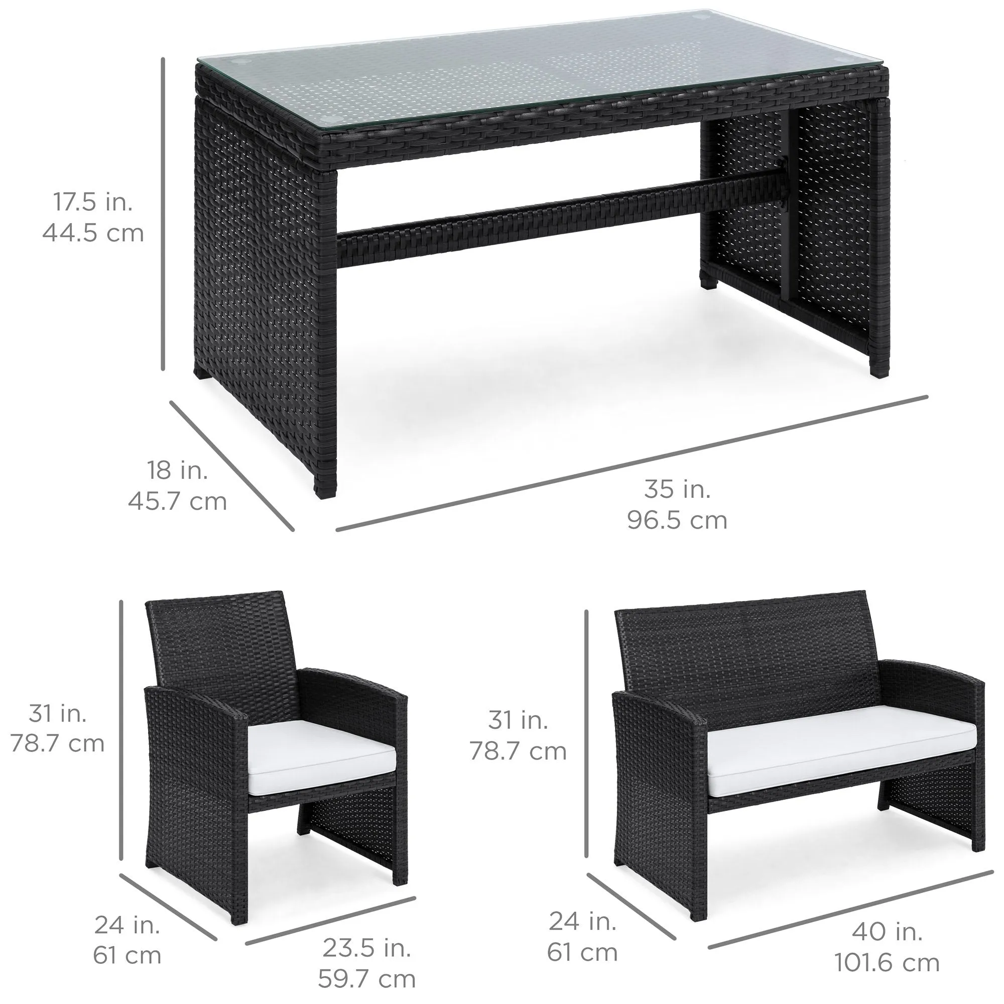 4-Piece Outdoor Wicker Sofa Furniture Set w/ 1 Double, 2 Single Sofas, Table