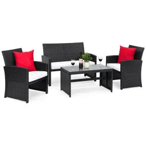 4-Piece Outdoor Wicker Sofa Furniture Set w/ 1 Double, 2 Single Sofas, Table