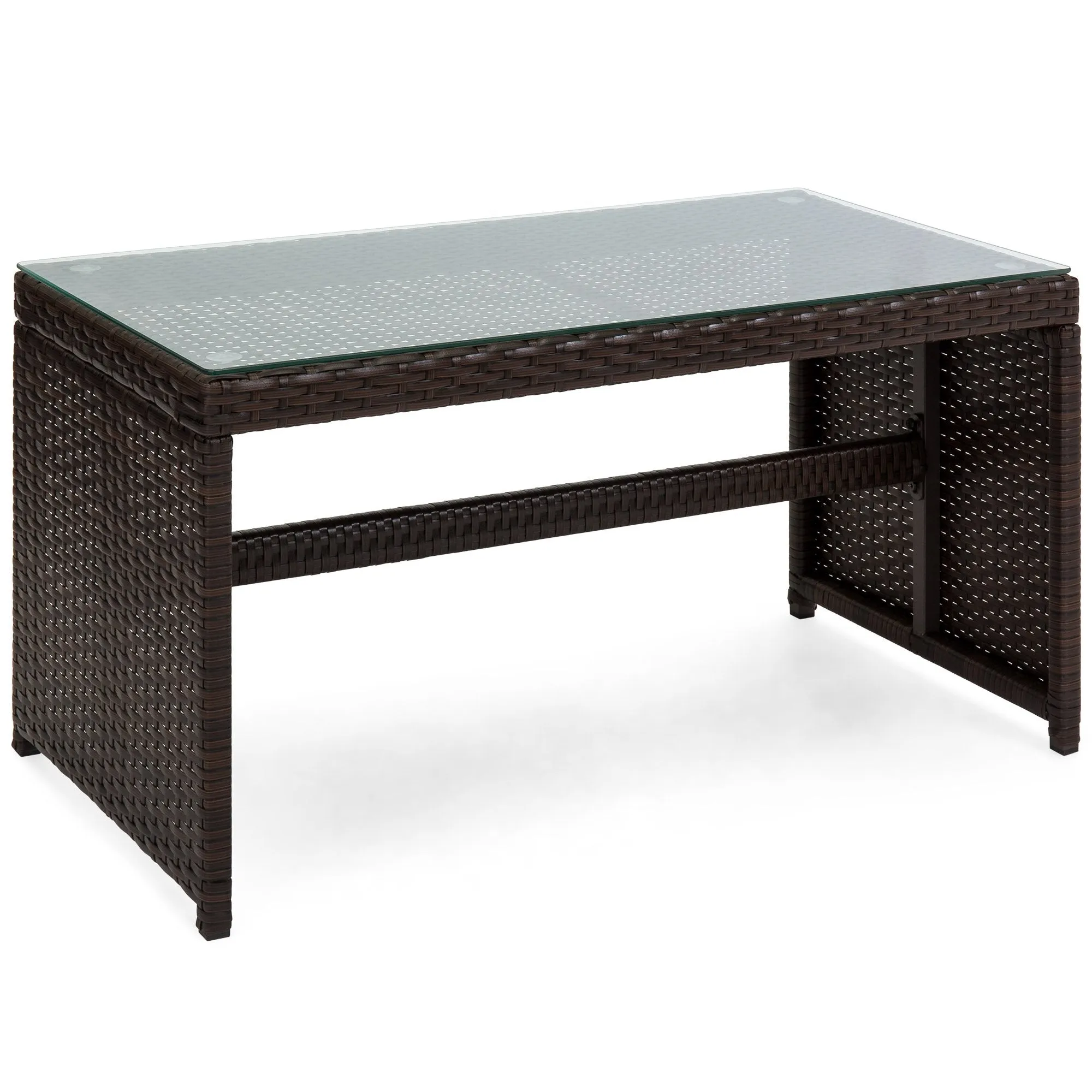 4-Piece Outdoor Wicker Sofa Furniture Set w/ 1 Double, 2 Single Sofas, Table