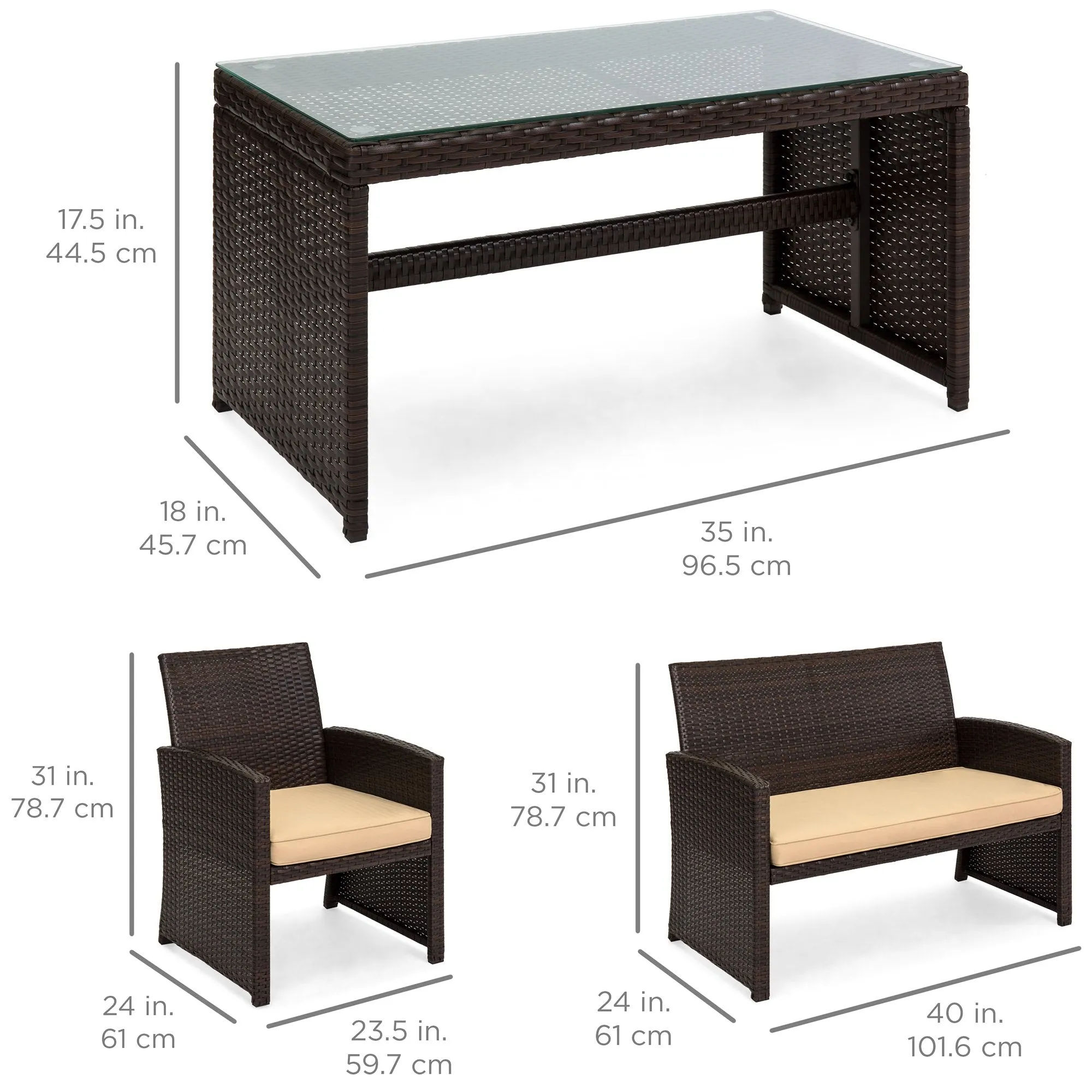 4-Piece Outdoor Wicker Sofa Furniture Set w/ 1 Double, 2 Single Sofas, Table