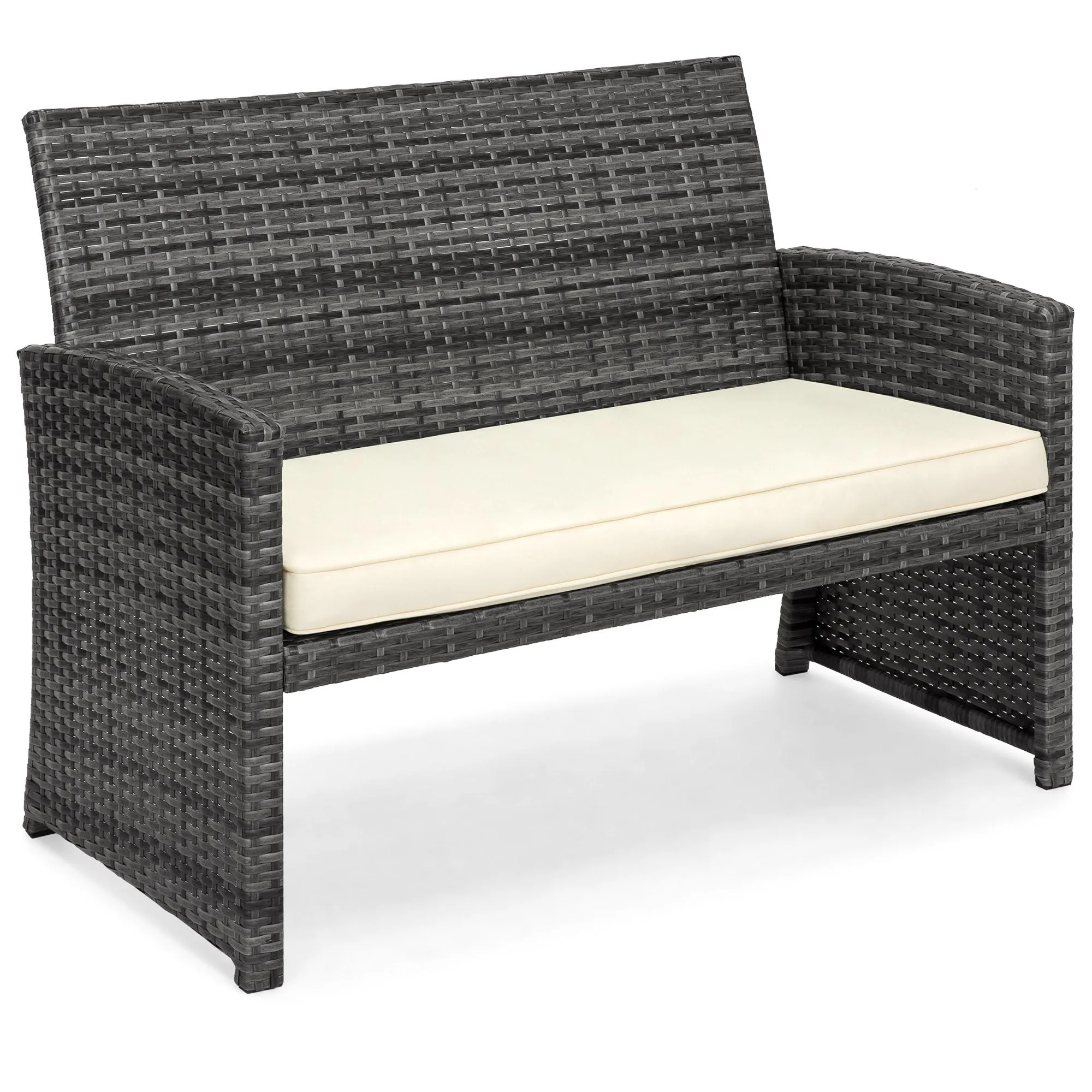 4-Piece Outdoor Wicker Sofa Furniture Set w/ 1 Double, 2 Single Sofas, Table