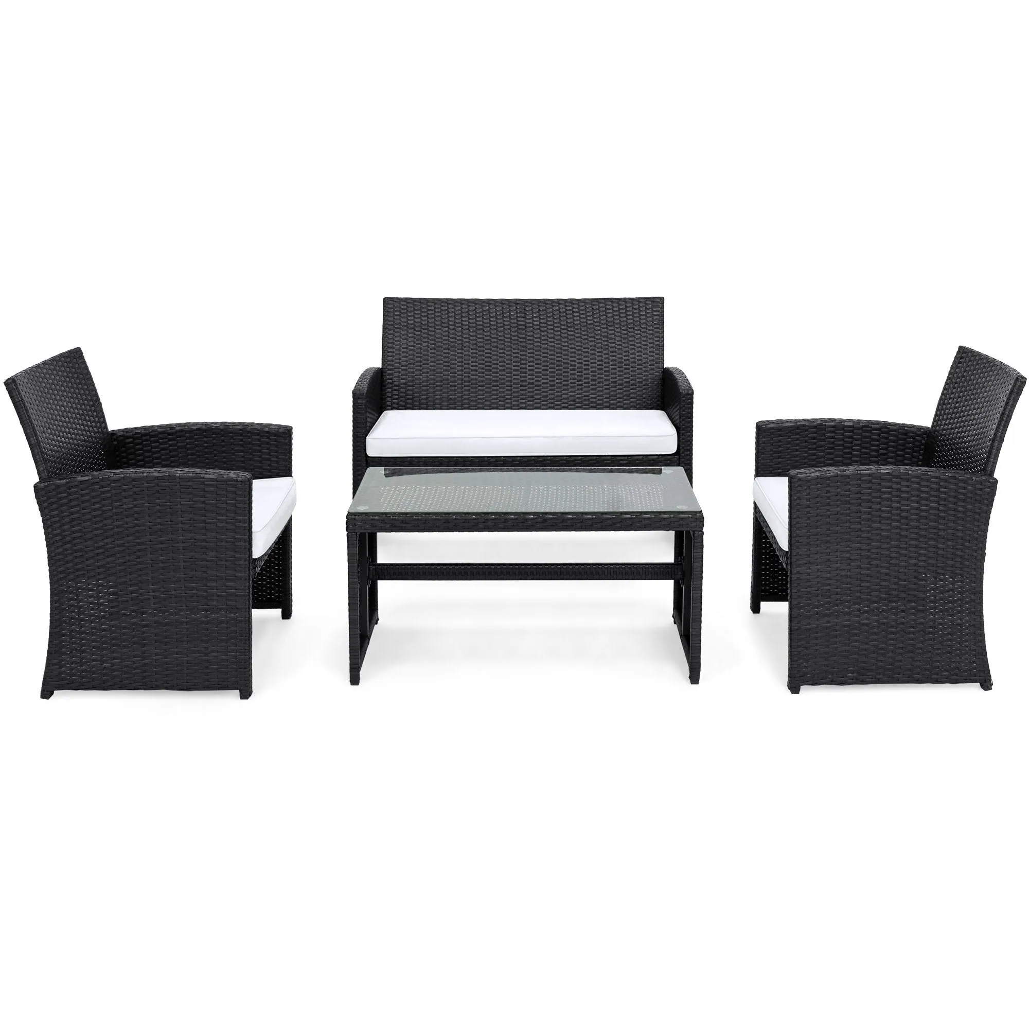 4-Piece Outdoor Wicker Sofa Furniture Set w/ 1 Double, 2 Single Sofas, Table
