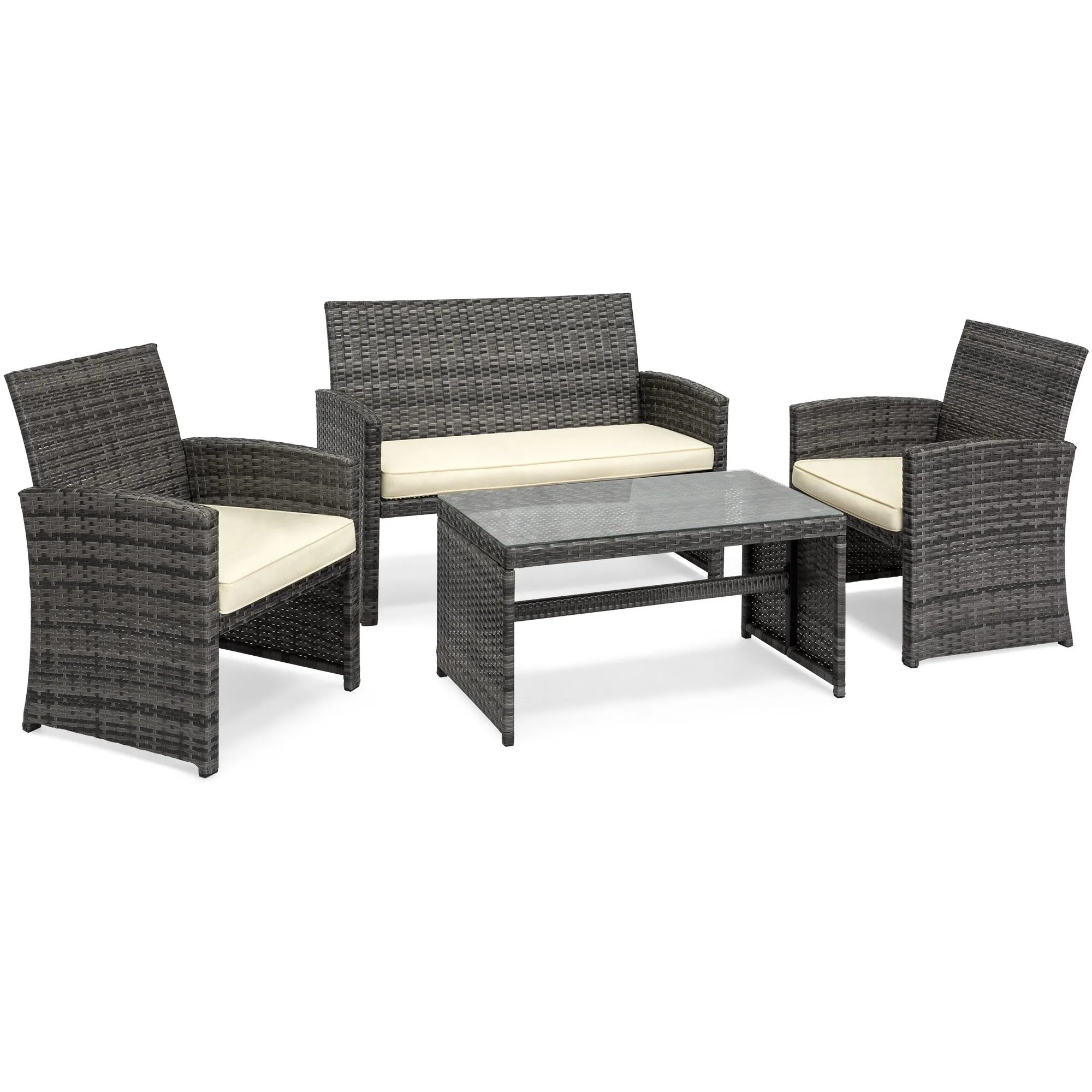 4-Piece Outdoor Wicker Sofa Furniture Set w/ 1 Double, 2 Single Sofas, Table