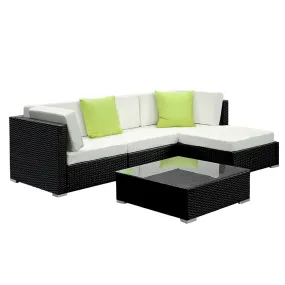 5 Pc Modular Outdoor Setting Sofa Lounge Set Patio Furniture Wicker Black Storage Cover
