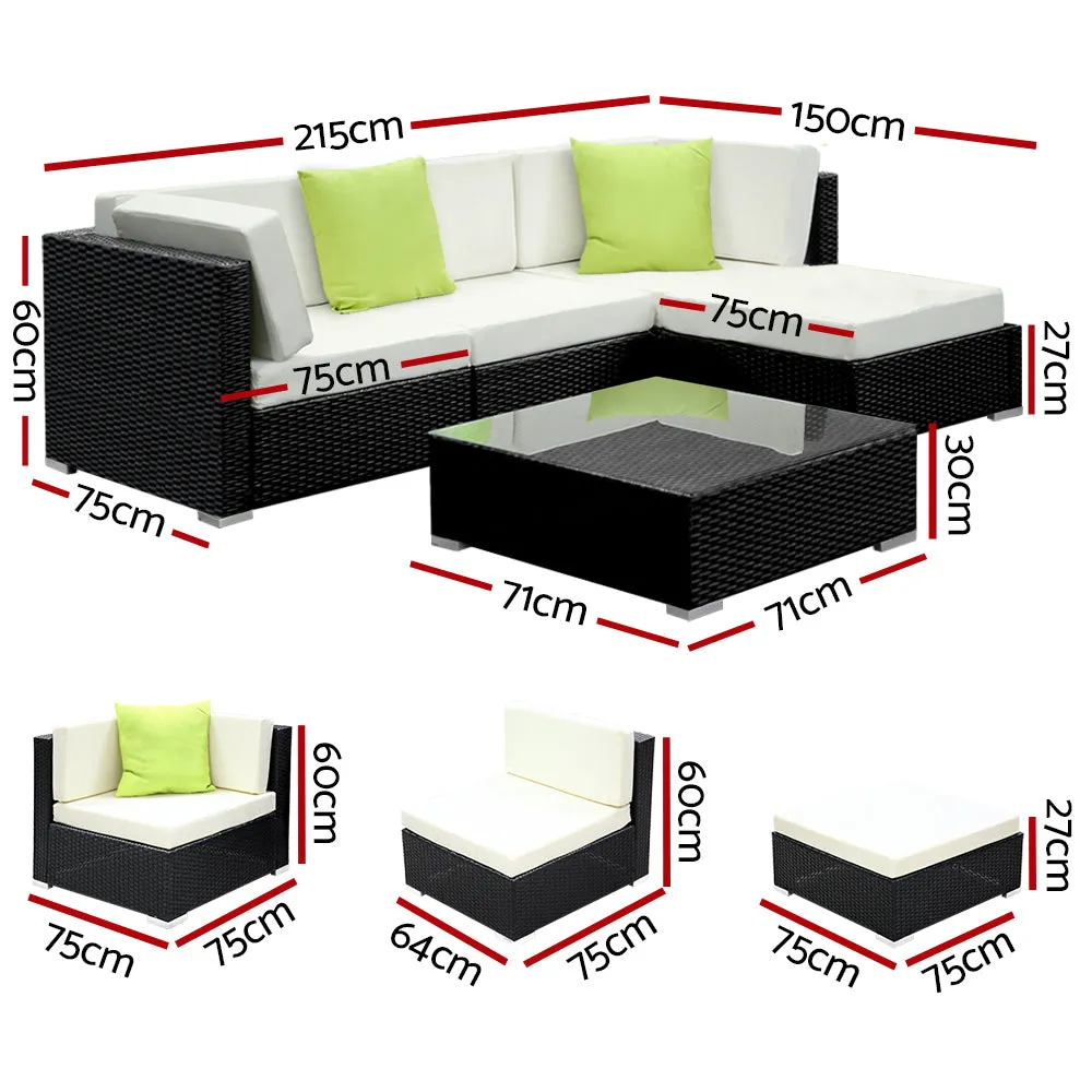 5 Pc Modular Outdoor Setting Sofa Lounge Set Patio Furniture Wicker Black Storage Cover
