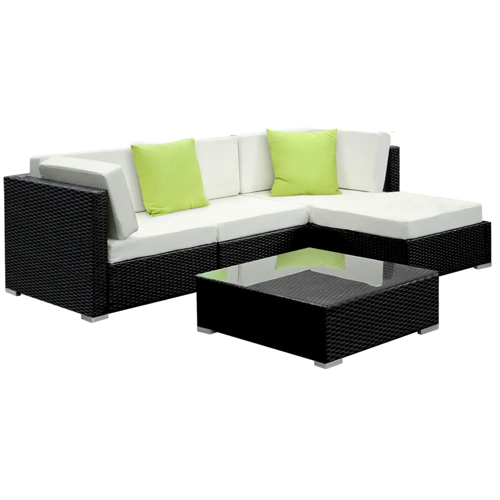 5 Pc Modular Outdoor Setting Sofa Lounge Set Patio Furniture Wicker Black Storage Cover