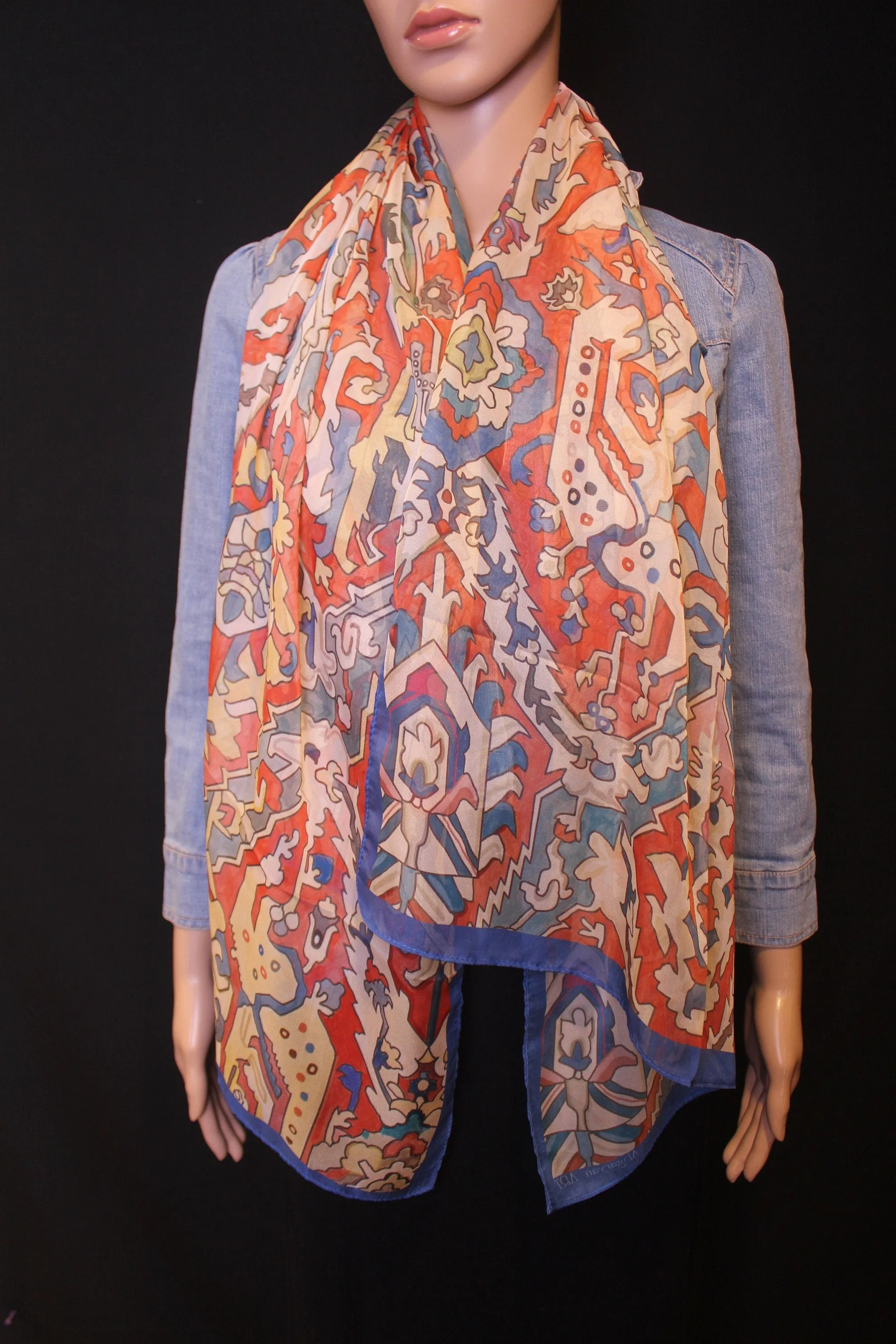 67-22 in luxury silk and cotton blend high quality Armenian rug pattern scarf