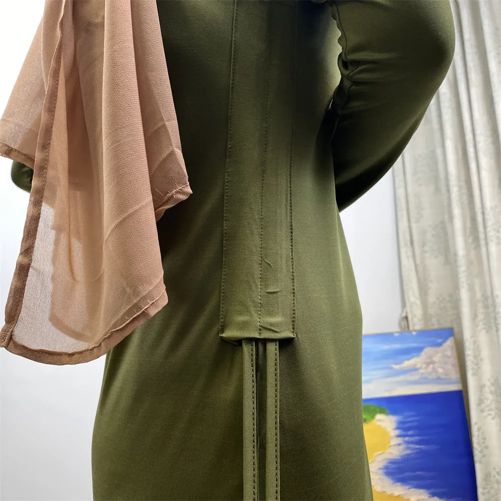 6736 Arabian solid color long-sleeved dress women's side drawstring bottoming shirt