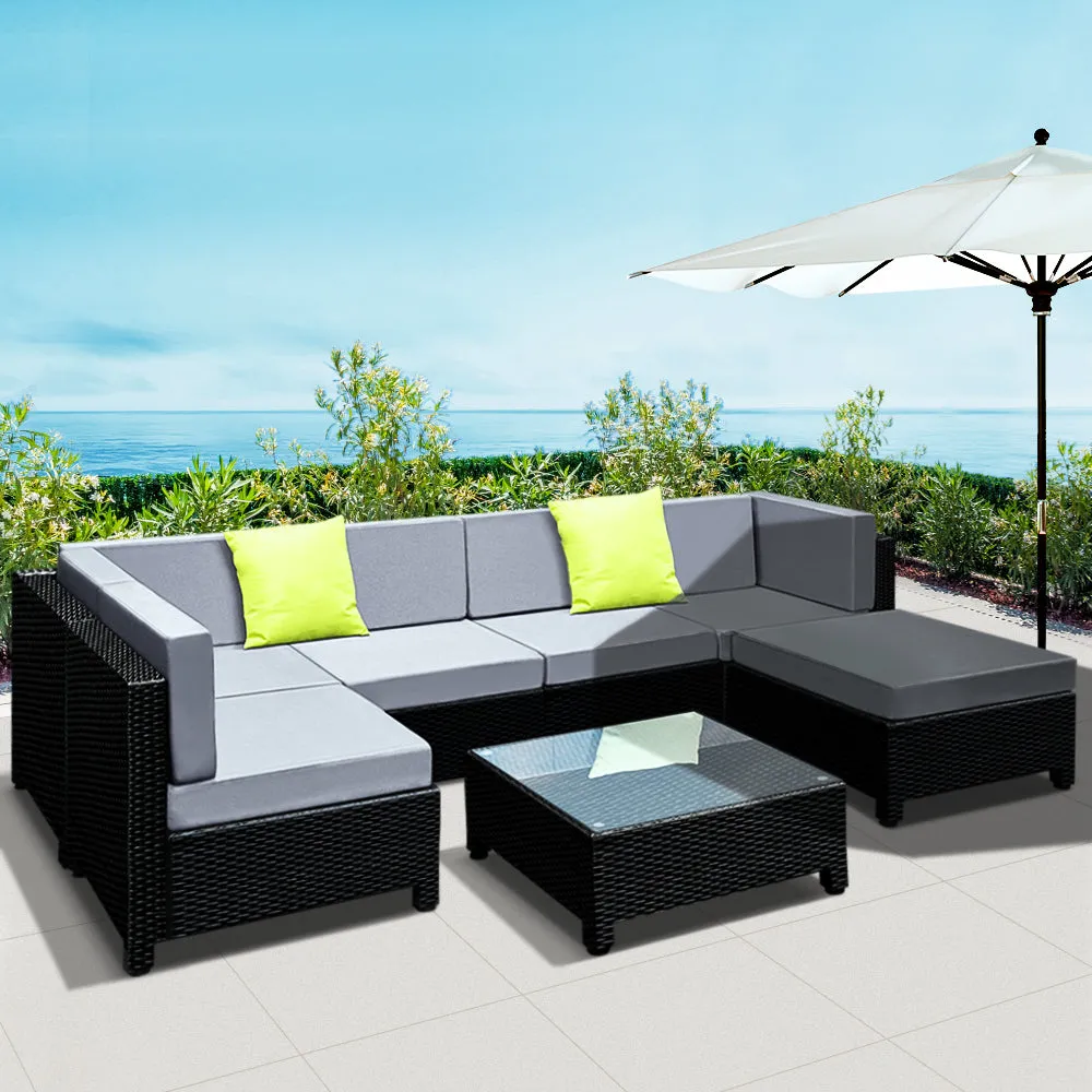 7 Pc Modular Outdoor Setting Sofa Lounge Set Patio Furniture Wicker Black Storage Cover