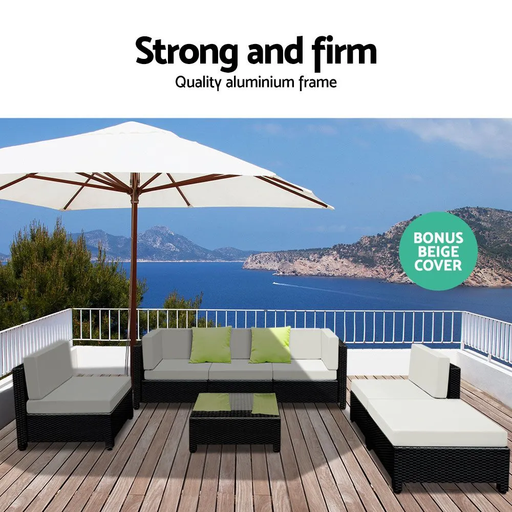 7 Pc Modular Outdoor Setting Sofa Lounge Set Patio Furniture Wicker Black Storage Cover