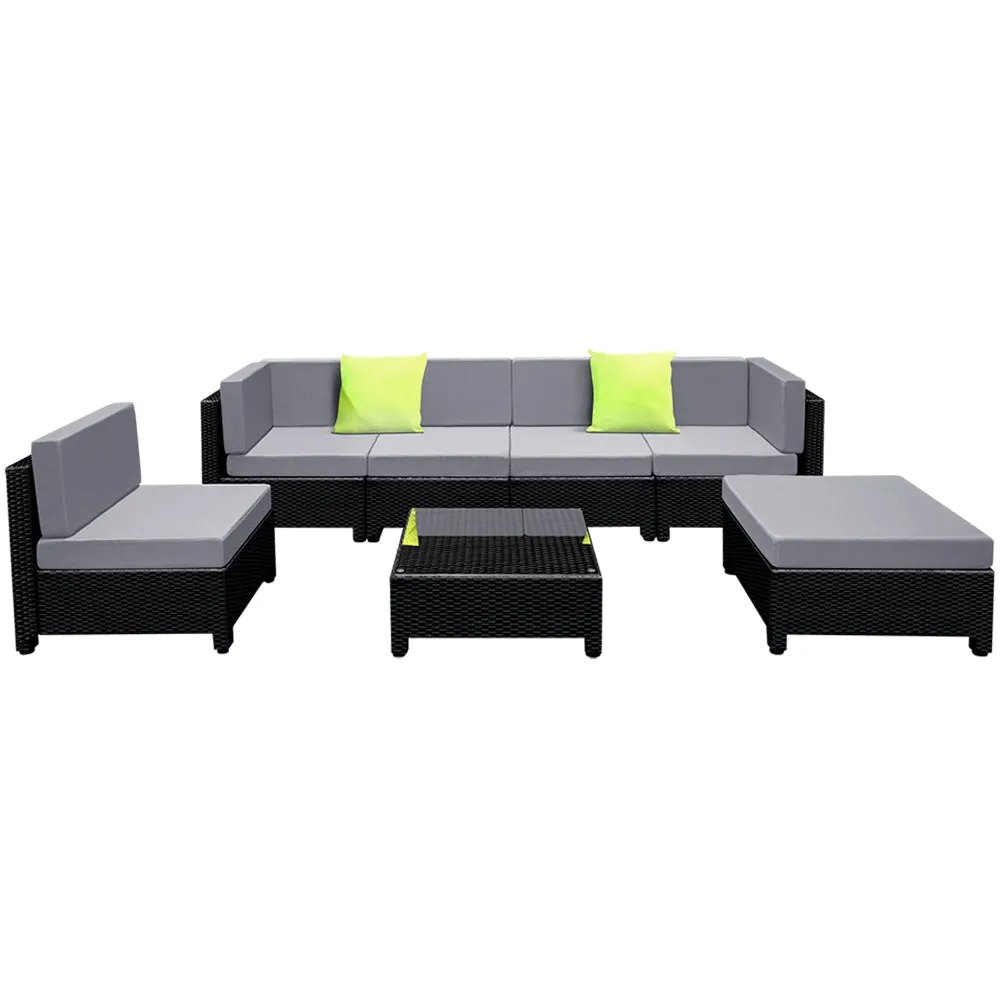 7 Pc Modular Outdoor Setting Sofa Lounge Set Patio Furniture Wicker Black Storage Cover
