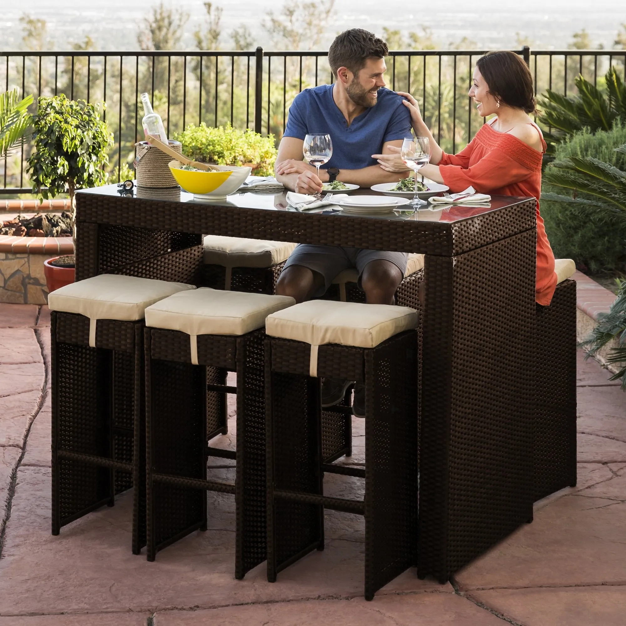 7-Piece Wicker Bar Patio Dining Set