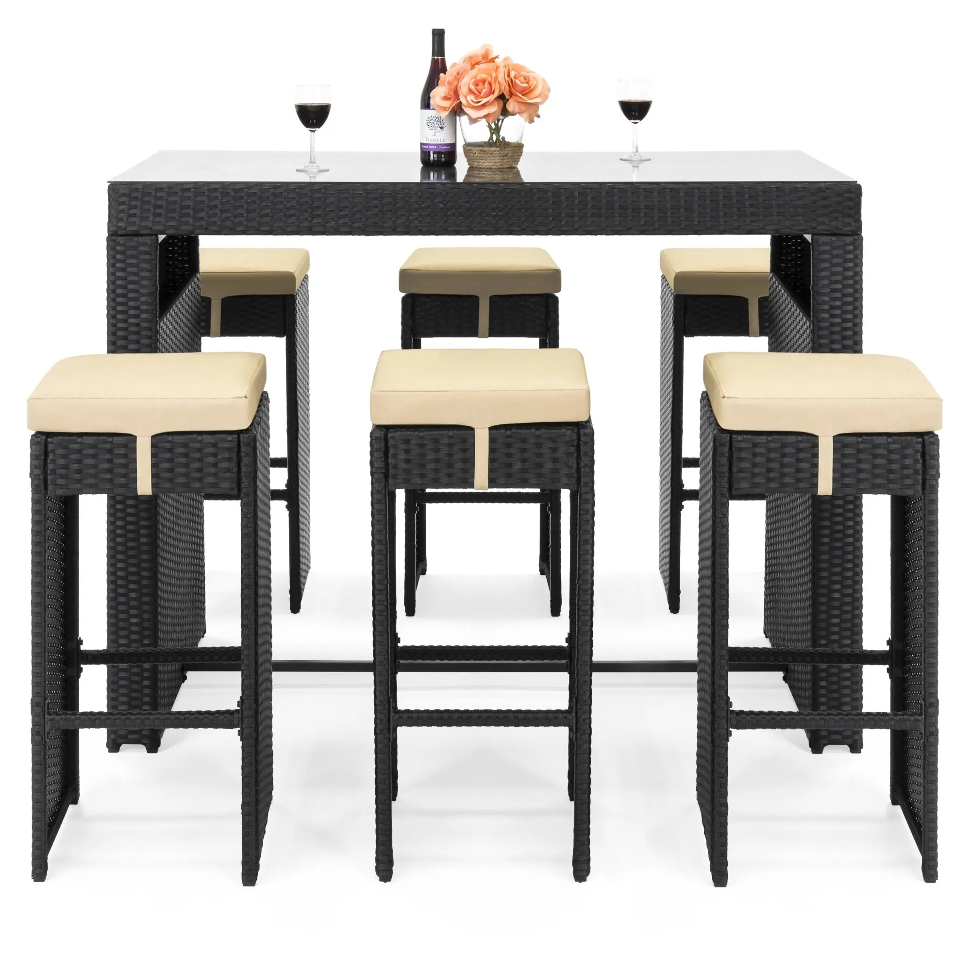 7-Piece Wicker Bar Patio Dining Set