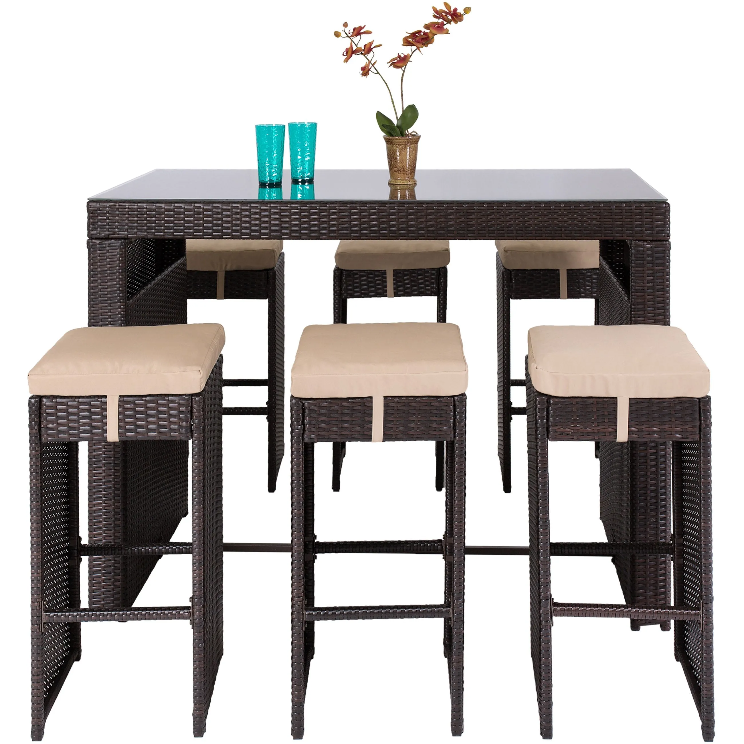 7-Piece Wicker Bar Patio Dining Set