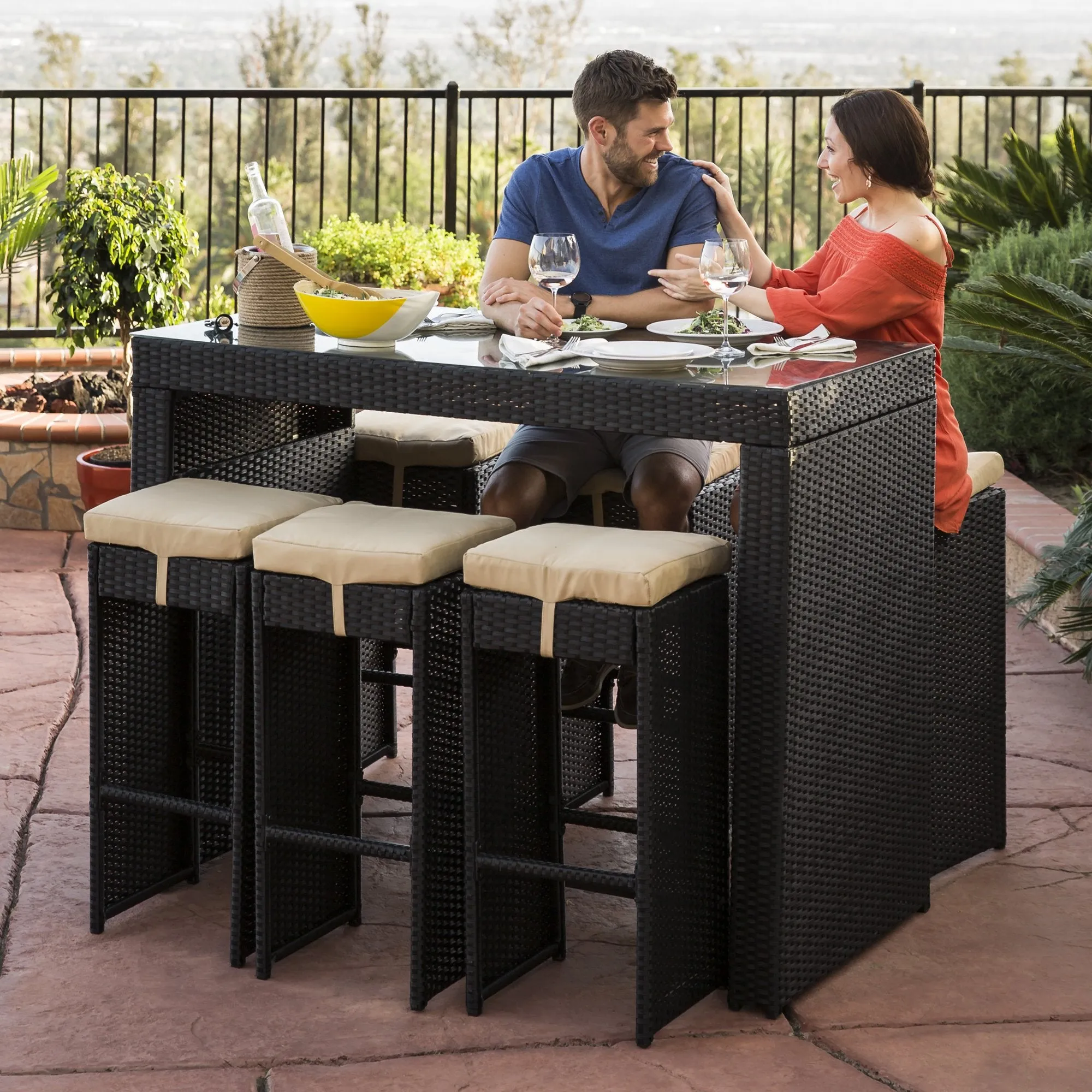 7-Piece Wicker Bar Patio Dining Set