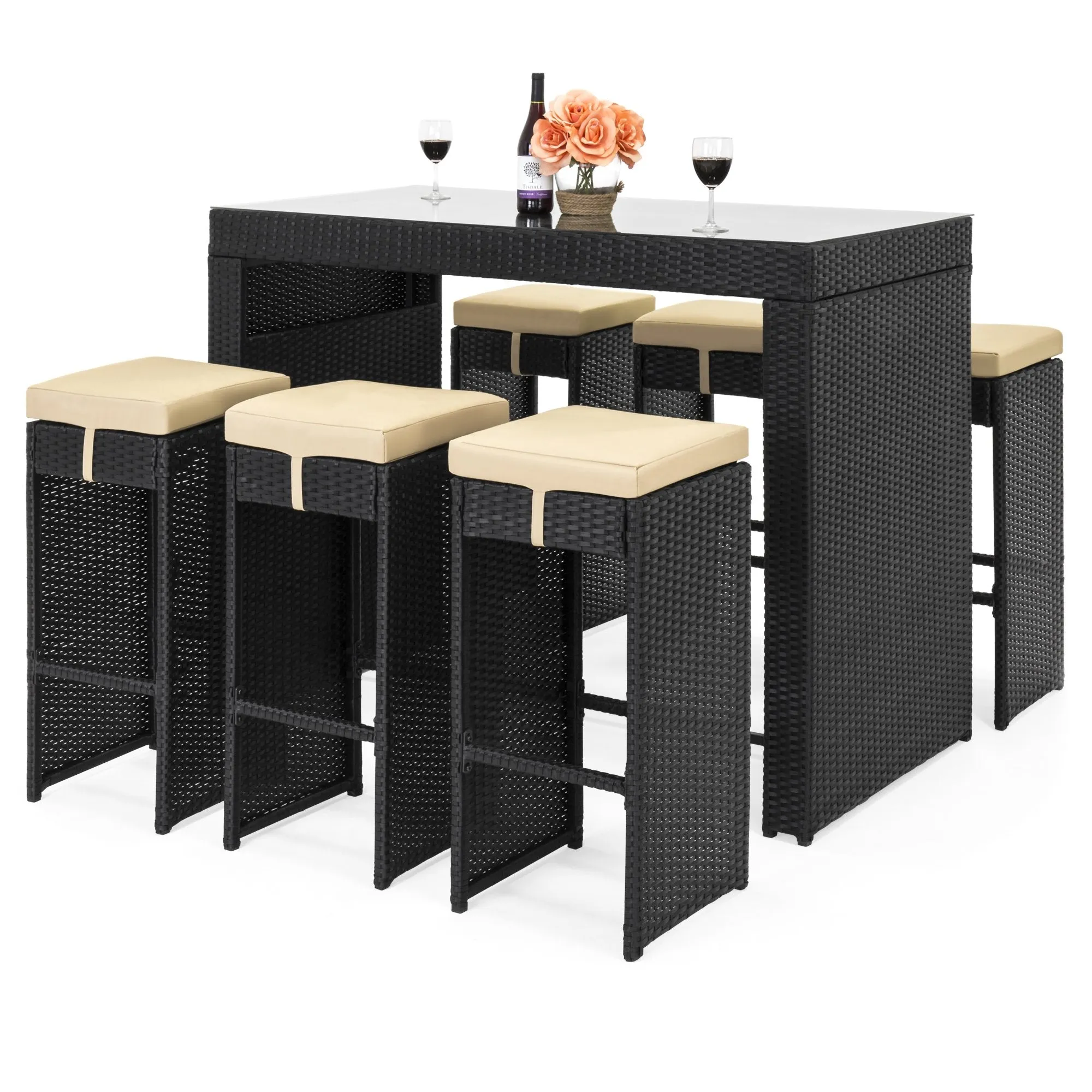 7-Piece Wicker Bar Patio Dining Set