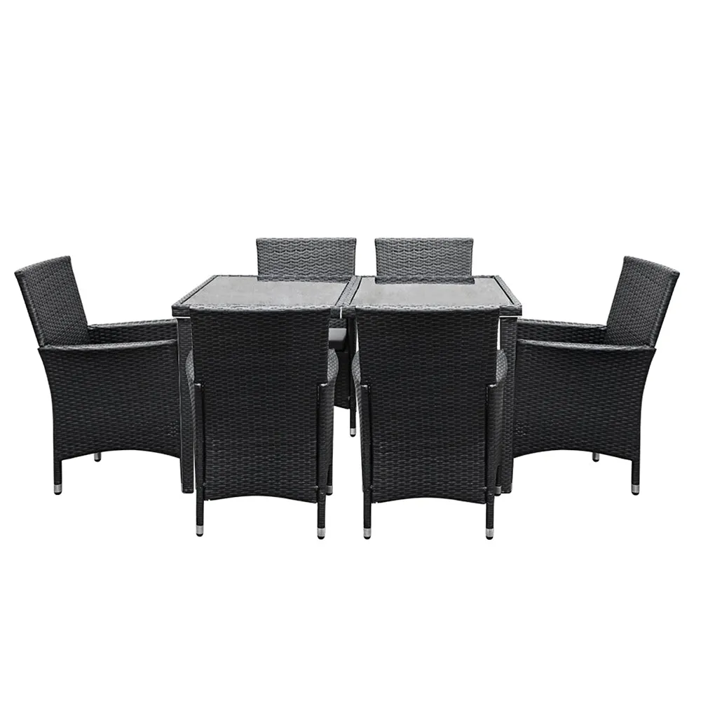 7pcs Outdoor Furniture Dining Setting Chair Table Rattan Glass Patio Set