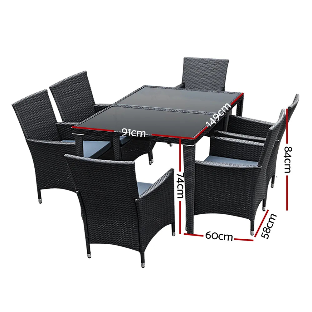 7pcs Outdoor Furniture Dining Setting Chair Table Rattan Glass Patio Set