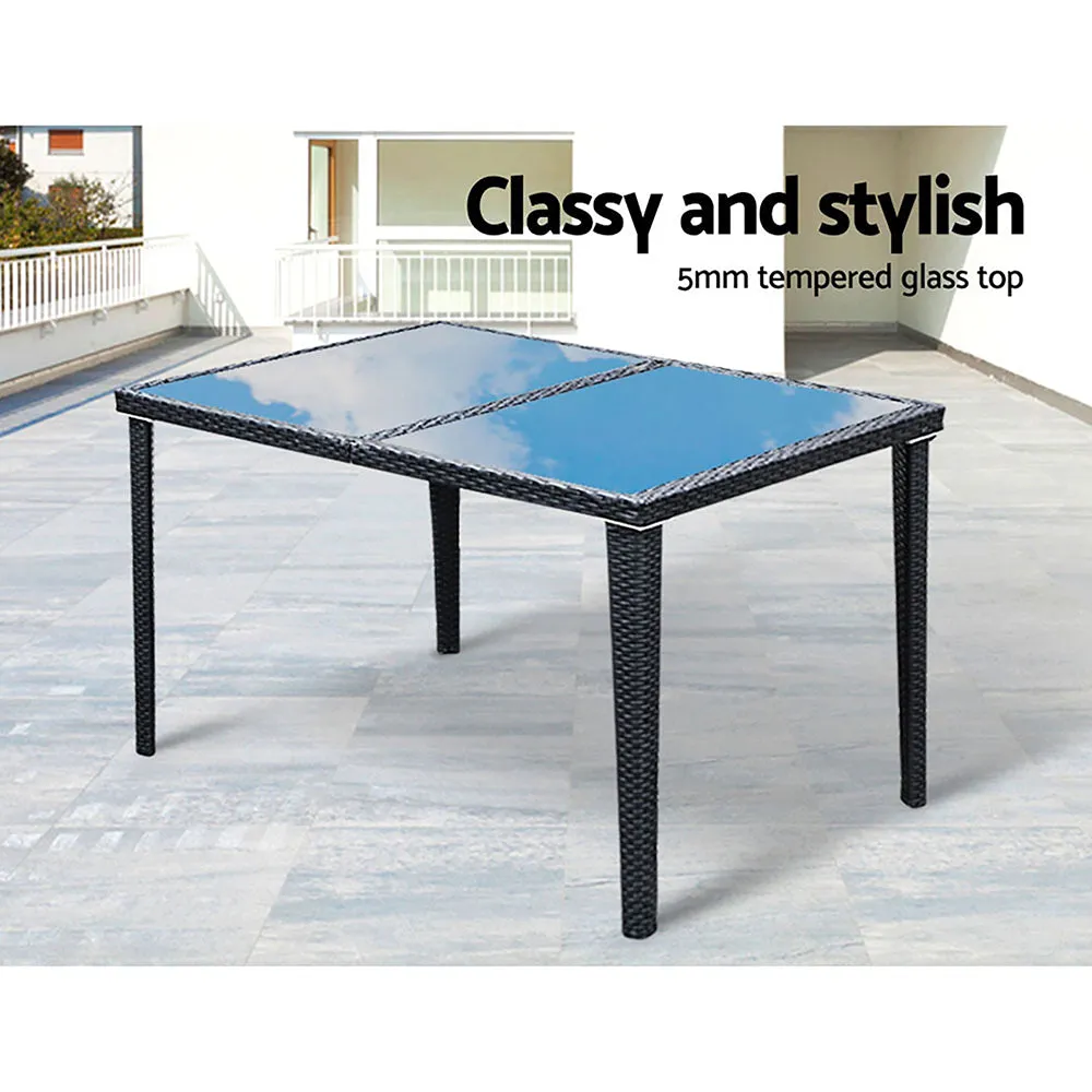 7pcs Outdoor Furniture Dining Setting Chair Table Rattan Glass Patio Set