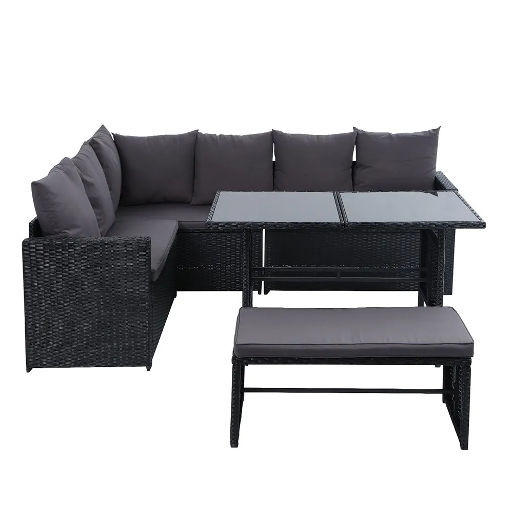 8-Seater Wicker Outdoor Dining Sofa Set, UV-Weather Resistant - Gardeon