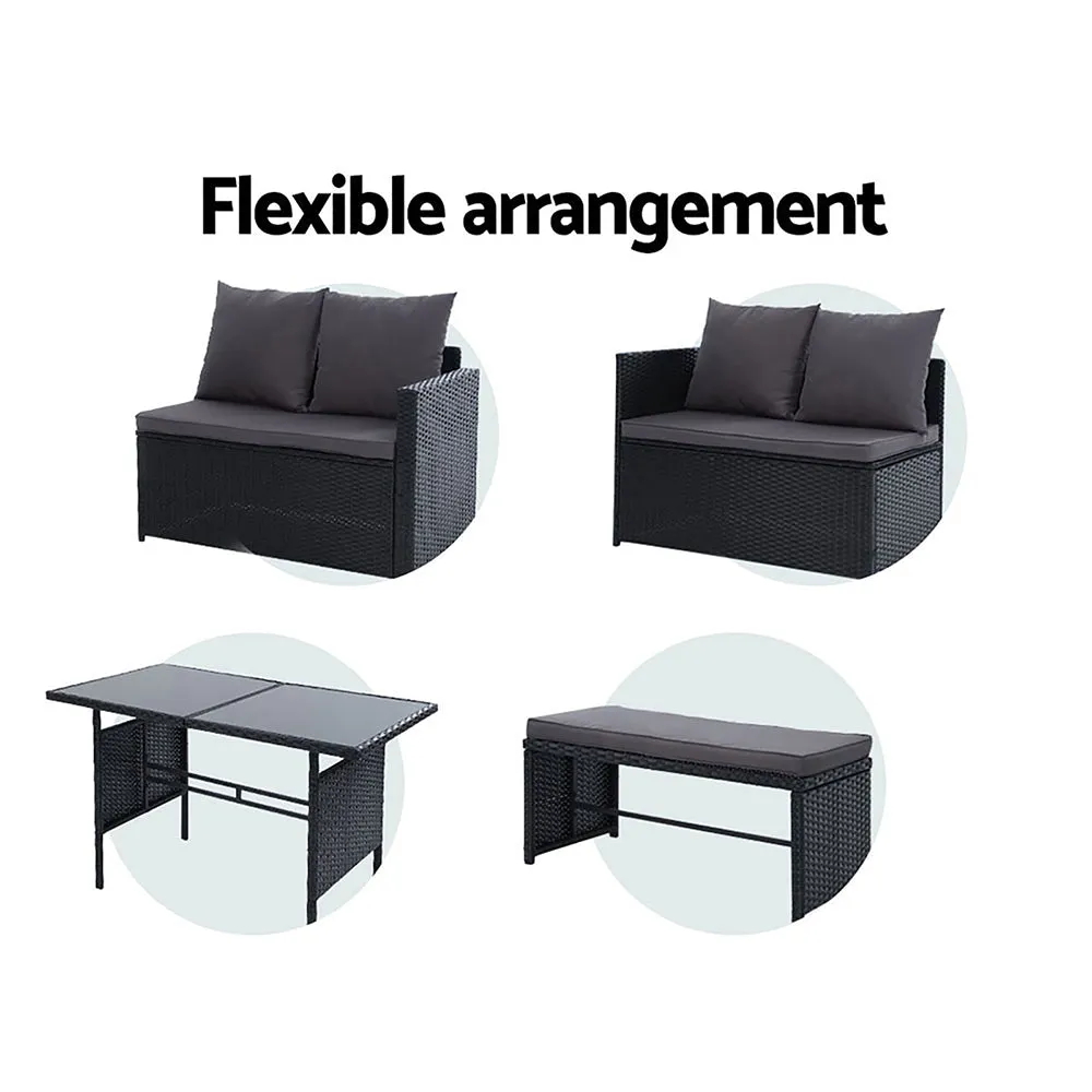 8-Seater Wicker Outdoor Dining Sofa Set, UV-Weather Resistant - Gardeon