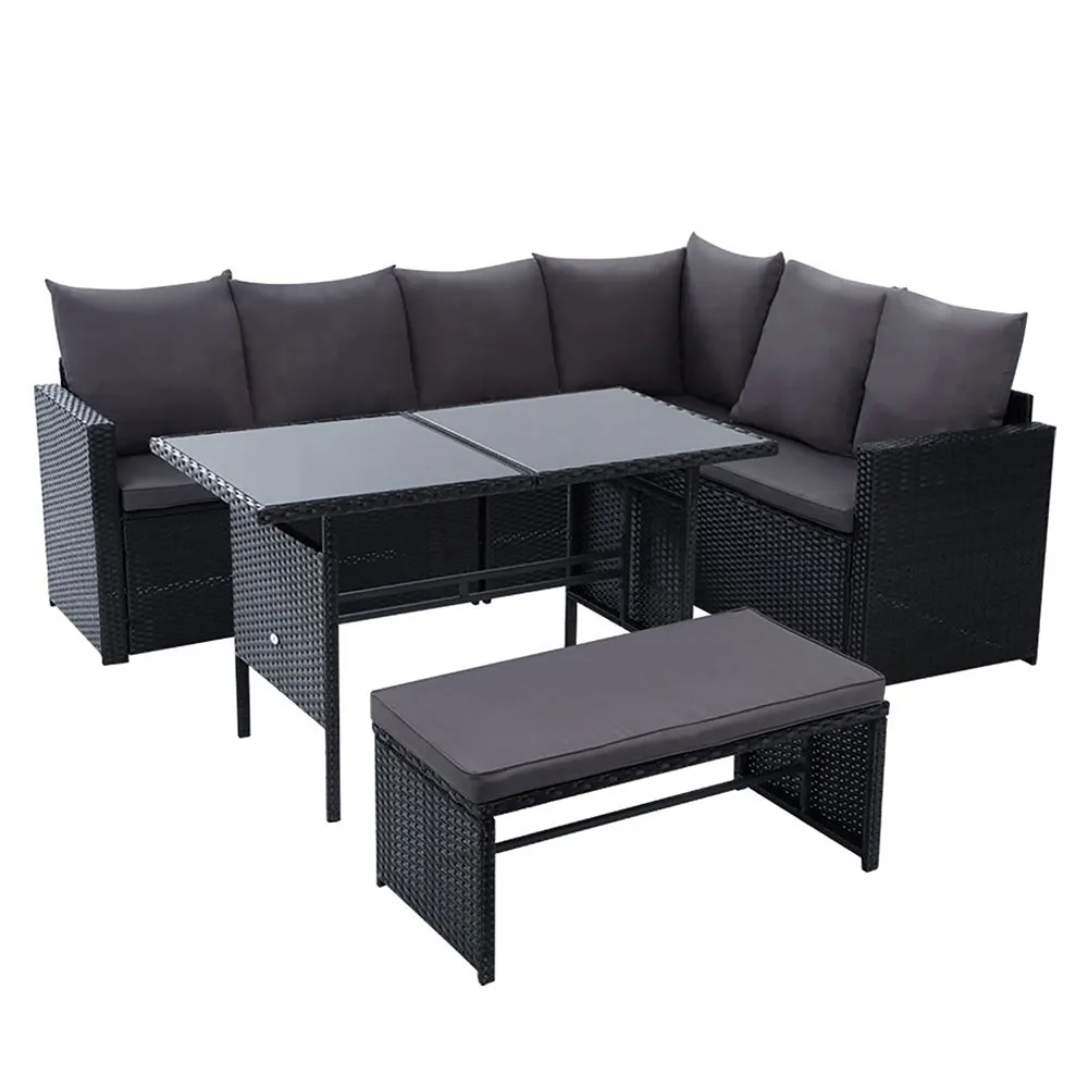8-Seater Wicker Outdoor Dining Sofa Set, UV-Weather Resistant - Gardeon